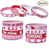 Valentine’s Day Wristband Silicone Band Bracelets for Party Favors Kids School Gifts Supplies-24pack
