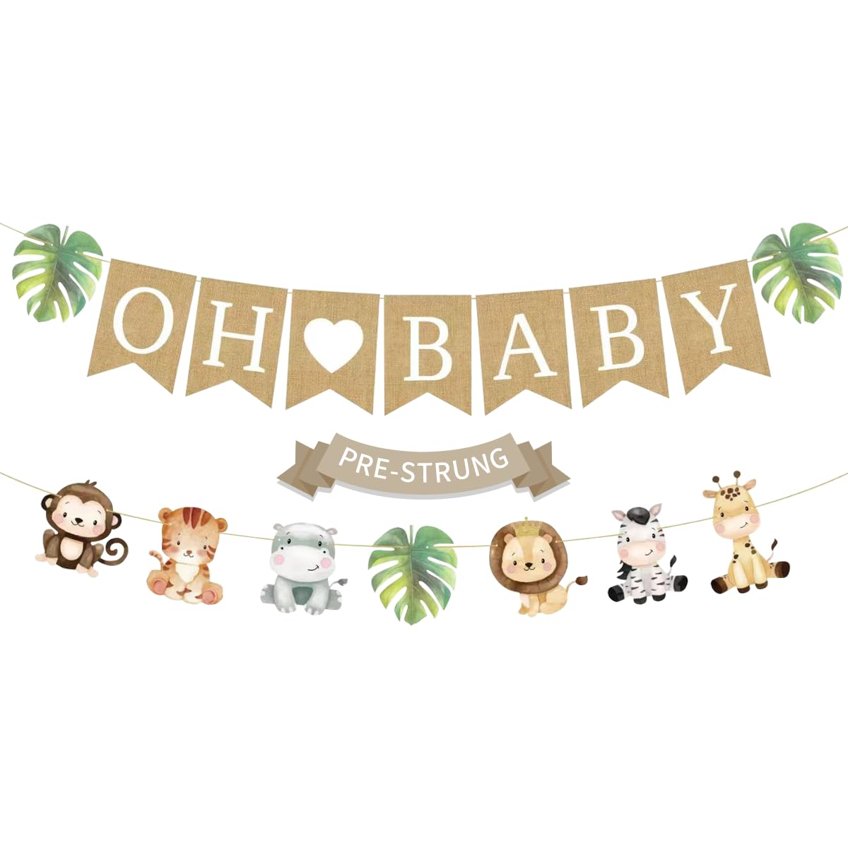 Photo 1 of Weecent Pre-Strung 6ft Burlap Oh Baby Banner for Safari Baby Shower Decorations Neutral Jungle Animals Gender Reveal Party Decor