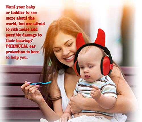 Baby Ear Protection Ear Muffs for 3 Months to 2+ Years Noise Reduction Hearing Protection for Infant and Toddlers with Devil Horns. (Red2)