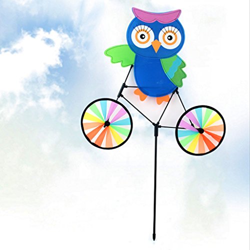 Ladaidra Wind Spinner, Animal on Bike 3D Colorful Wheel Stand Decor Windmill for Farm Yard Lawn (Owl)