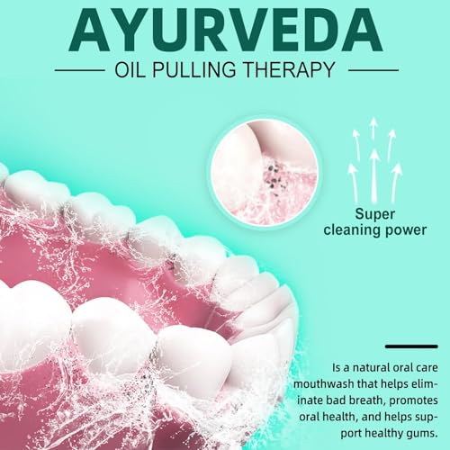 Pulling Oil with Coconut & Peppermint Oil-Mouthwash for Oral Care-Teeth Whitening and Fresh Breath, Organic Essential Oils Mouthwash With Tongue Scraper Alcohol-Free, Treatment for Gums-8 Fl.Oz