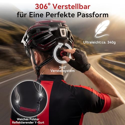 RLQA Bicycle Helmet Men Women MTB Road Bike Helmet with Removable Magnetic Visor & Glasses, Cycling Helmet with 24 Air Slits, LED Rear Light, Riding Helmet Adjustable Coarse