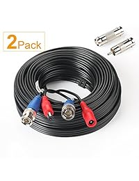 2 Pack BNC Vedio Cable de alimentación pre-made al-in-one Cable de alambre cable BNC de vídeo para cámara de vigilancia CCTV Sistema de seguridad con conectores (BNC hembra y BNC a RCA)