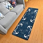Retro Nautical Anchors Navy Kitchen Rugs Non-Slip Soft Doormats Bath Carpet Floor Runner Area Rugs for Home Dining Living Roo