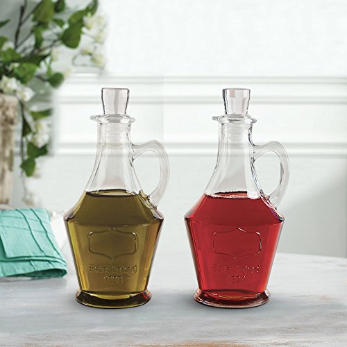 Tabletop Cruets Dispenser 9.5 oz. Oil and Vinegar Bottles Set of 2, with Handles and Airtight Glass Stopper - Thumbnail 3