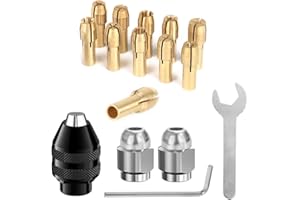 Saipor 16PCS Drill Chuck Collet Set, 4486 Keyless Quick Change Chuck Rotary Tool with Replacement 4485 Brass Collet Nut Set (