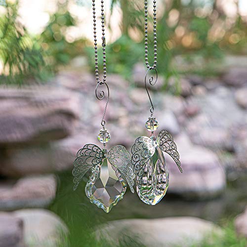 Clear Angel Crystal Prism - Window Prism Rainbow Large Crystal Suncatcher for Windows Outdoor Garden Christmas Hanging Decor Set of 2 (Angel Wings)