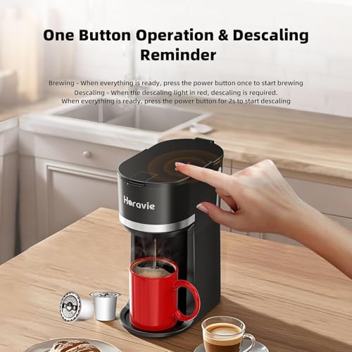 Coffee Maker Machine, Mini Single Serve Brewers for K-Cup and Grounds, 6 to 12 oz Brew Sizes, Fast Brew with Descaling Reminder and Water Window, Simple Push Button, Perfect for Small Spaces, Black