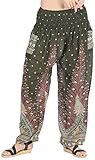 CandyHusky Elastic Waist Loose Fit Baggy Gypsy Hippie Boho Yoga Harem Pants (Green)