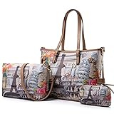 Womens 3 Pcs Shoulder Handbags Large Capacity Top-Handle Purse Set by Realer(Eiffel Tower)