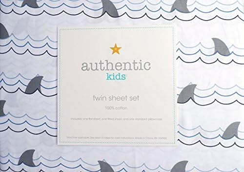 Authentic Kids 3 Piece Twin Sheet Set Gray Shark Fins Waves Water