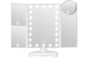 Makeup Mirror Vanity Mirror with Lights, Bathroom Adjustable Brightness Mirrors 1X/2X/3X/10X Magnification and Touch Screen T