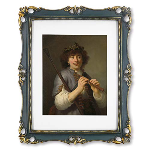 Photo 1 of 11x14 Picture Frame Antique Frame 11x14 Vintage Photo Frames 8x10 with Mat in Blue with Gold Trim