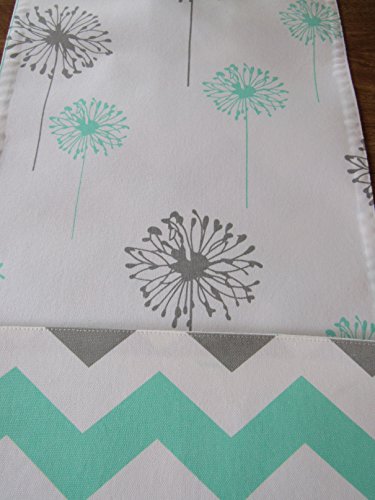 Crabtree Collection Double Sided Table Runner - (12 x 90, Noble Grey & Turquoise Chevron/Dandelion)