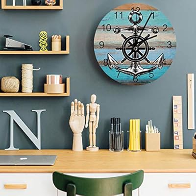Rocking Giraffee 12 Inch Wooden Round Wall Clock, Nautical Anchor Vintage Wood Floor Hanging Wall Clock, Silent Non… 51ICzbY4XvL