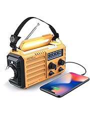 Weather Radio Raynic 5000mAh Solar Hand Crank Emergency Radio 5 Ways Powered AM/FM/SW/NOAA Weather Alert Portable Radio with Flashlight, Reading Lamp, Cellphone Charger and SOS Alarm (Yellow)