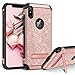 BENTOBEN iPhone Xs Max Case, Kickstand Design Slim 2 in 1 Heavy Duty Shockproof Hybrid Soft TPU Bumper Hard PC Cover with Glitter PU Faux Leather Protective Case for Apple iPhone Xs Max, Rose Gold