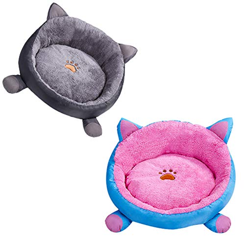 Detachable Plus Velvet Dog Mat Jiayit Pet Cat Dog Winter Cushion Beds Round Warm Mats Nests Ears Shape House Beds (Gray)