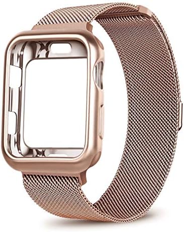 OROBAY Compatible with iWatch Band Case 38mm, Stainless Steel Magnetic Milanese Loop Band with Soft TPU Case Compatible with Apple Watch Series 3 Series 2 Series 1, Rose Gold