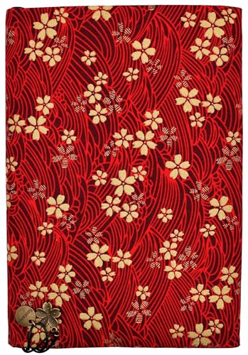 BLBMH A5 Book Cover for Paperbacks- Adjustable Fabric Book Sleeve Cover Protector Fit for 5.5x8.2 inch Hardcover Softcover Book Novels Notebook -Red Cherry Blossoms