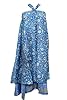 Bohemian Silk Sari Skirts Blue Printed Two Layer Reversible Floral Print Maxi Skirts