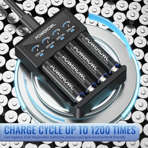 POWEROWL AA Rechargeable Batteries 2800 mAh 1.2 V Ni-MH Rechargeable Battery | 1200 Cycles | Economical and Environmentally Friendly | High Real Capacity Pack of 12