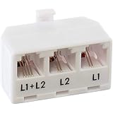 Telephone Splitter 2 Line Adapter - 3-Way Splitter (Line 1, Line 2, and Twin Line) - Dual Line Separator - 4 Conductor Connec