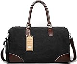 Fresion Canvas Duffel Leather Carry On Bag Weekend Overnight Tote Bag Men Shoe Pouch