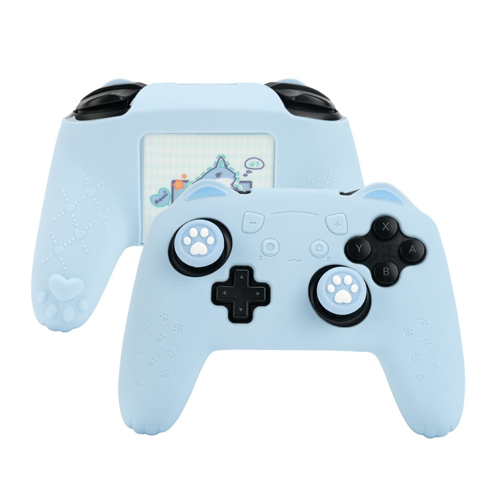 GeekShare Cat Paw Controller Skin Grips Set Compatible with Switch Pro-Anti-Slip Silicone Protective Cover Case Joystick Caps for Switch Pro Wireless Controller - Blue