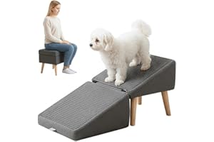 Cutypet Dog Ramp Ottoman, Dog Stairs for Small Dogs and Cats, Dog Ramp for Couch and Bed Foldable 2-in-1 Split Ottoman Puff p