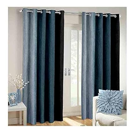 Generic Nikunj Fab Long Crush Polyester Blend Solid Door Curtains (Grey, 7ft) -Set of 2