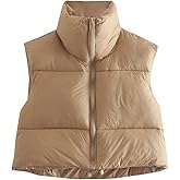 KEOMUD Women's Winter Crop Vest Lightweight Sleeveless Warm Outerwear Puffer Vest Padded Gilet
