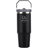 Zerami Flow Flip Straw Tumbler with Handle 30 oz | Twist-On Lid & Flip-Up Straw | Leak Resistant Insulated Water Bottle Mug | Double Wall 304 Stainless Steel | BPA-Free, Cupholder, Coffee (Black)