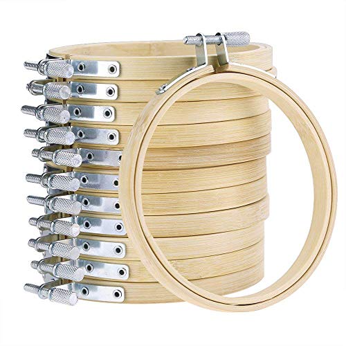 12 Pcs/Set Wooden Embroidery Hoops,Bamboo Circle Cross Stitch Hoop Round Ring for Art Craft Handy Sewing