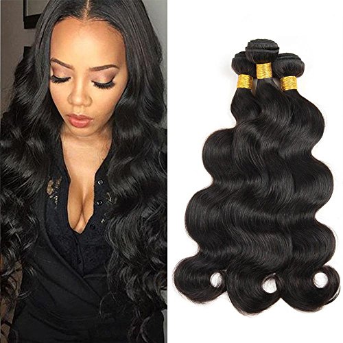 Sunwell Weave Hair Human Bundles of Brazilian Hair Extensions Human Hair Bundles Body Wave Natural Color (14 16 18inch)