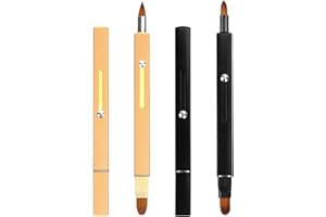 Unaone Retractable Lip Brush for Lipstick, 2 Pieces Double-ended Lip Applicator with Cap, Portable Lip Liner Brush Lip Gloss Eyeshadow Smudge Concealer Brush (Black/Gold)