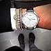 BUREI Mens Business Casual Quartz Wrist Watches Day and Date Calender with Black leather Strap