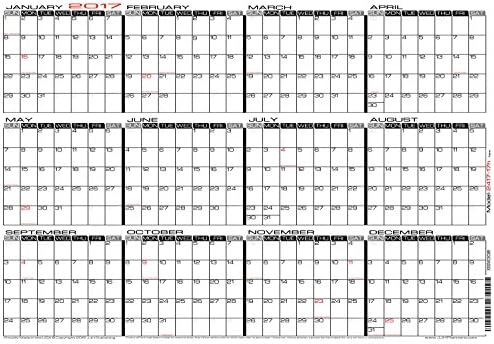 24" x 17" Medium Wet Erase - Yearly 2017 Wall Calendar - Laminated Horizontal Planner (2417-17h)