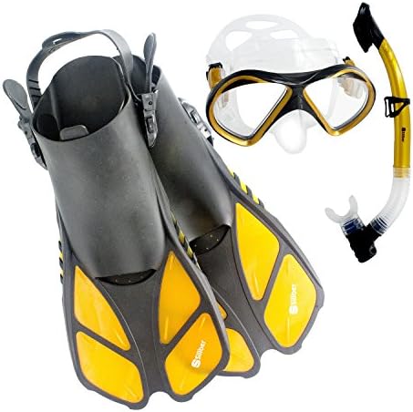 Siliber 3Pcs Snorkel Mask &amp; Fins Set, Double Lens Silicone Mask with Dry Top Tube, Adjustable Flippers and Snorkeling Gear Bag for Adults Men and Women