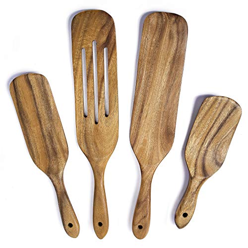 Spurtle Set, Natural Teak Wood Kitchen Utensils Set, 100 Healthy and