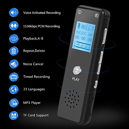 Digital Voice Recorder 8GB Audio Sound Recorder with Microphone for Meeting Lectures, Portable Voice Activated USB Dictaphone with MP3 Player Password Protecion Playback(Black, Mini) - Thumbnail 4