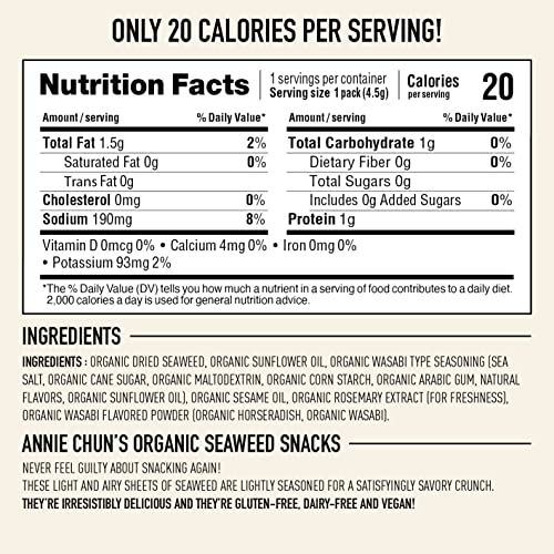 Annie Chun's Crispy Organic Seaweed, Wasabi Flavor, Vegan, Gluten