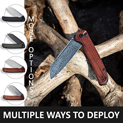 CIVIVI Chevalier Folding Pocket Knife, Button Lock EDC Knife 3.46" Black Hand Rubbed Damascus