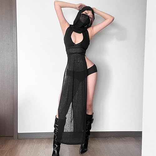 JasmyGirls Sexy Rave Outfits for Women Festival Black Slutty Hooded High  Slit Dress Hood See Through Goth Lingerie Y2k Gothic Clothes in Dubai - UAE  | Whizz Costumes