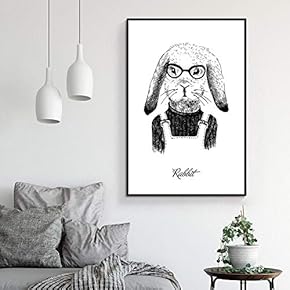 Floating Framed Canvas Wall Art for Living Room, Bedroom Hand-Painted Line Drawing Funny Animal Canvas Prints for Home Decoration Ready to Hang - 16x24 inches