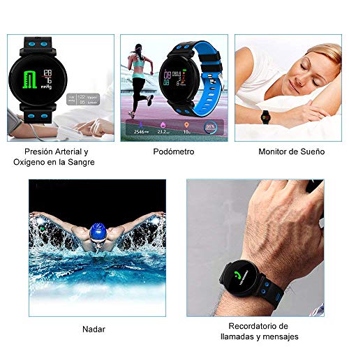 Reloj Inteligente Pulsera Actividad Impermeable de IP68 con Pantalla HD (Azul)