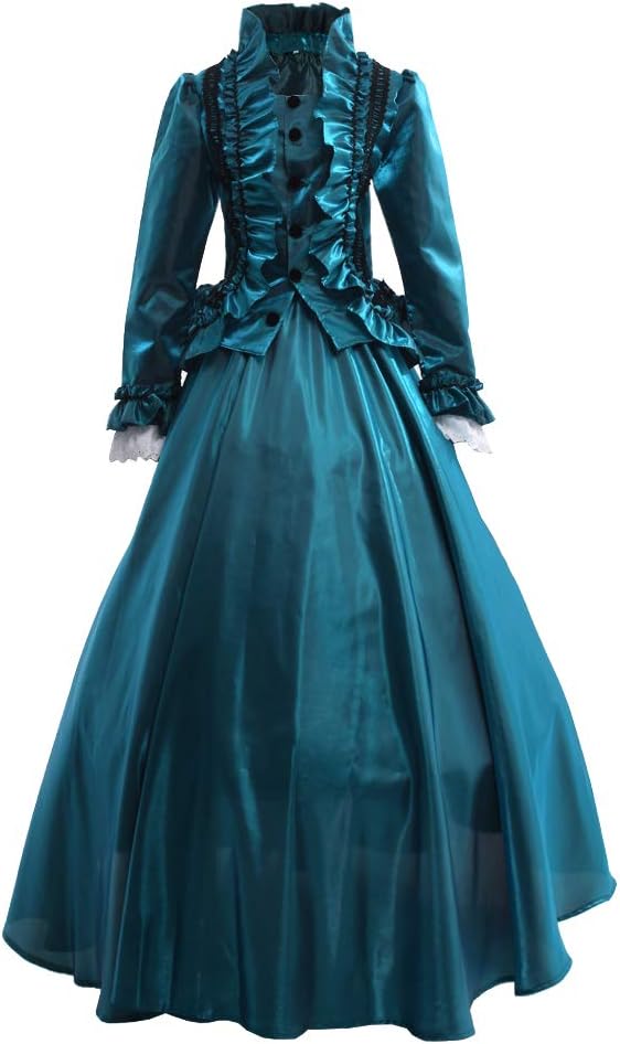 GRACEART Womens Medieval Victorian Fancy Dresses with Crinoline Palace Royal Masquerade Vintage Costume (S, Green)