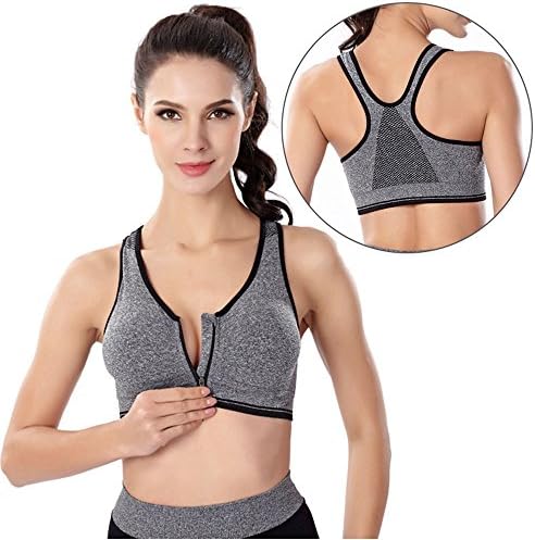 Zip Front Racerback Sports Bra for Women, High Impact Workout Gym Activewear Bra