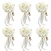OurWarm Bridal Wedding Bouquet Crystal Roses Pearl Bridesmaid Bouquets Artificial Silk Flowers - 6 Pack
