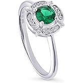 BERRICLE Sterling Silver Halo Green Round Cut Cubic Zirconia CZ Flower Fashion Ring for Women, Rhodium Plated Size 4-10